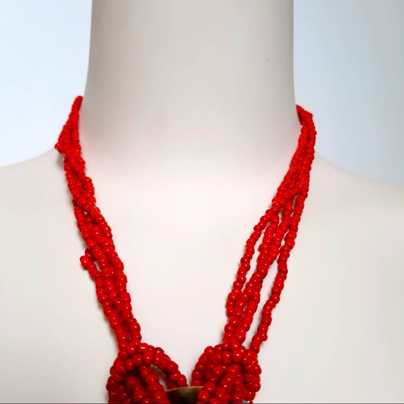 2 x $20‼️ BOHEMIAN BEADED & MOTHER PEARL NECKLACE Vibrant Red - Picture 3 of 8